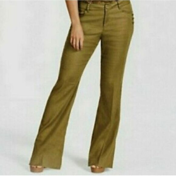 Cabi -193 Charlie Trouser Pants Flare Linen Olive Green Women's Size 2 - Picture 1 of 11